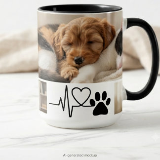 Heartbeat Paw Print Rescue Dog Mum Two-Tone Coffee Mug