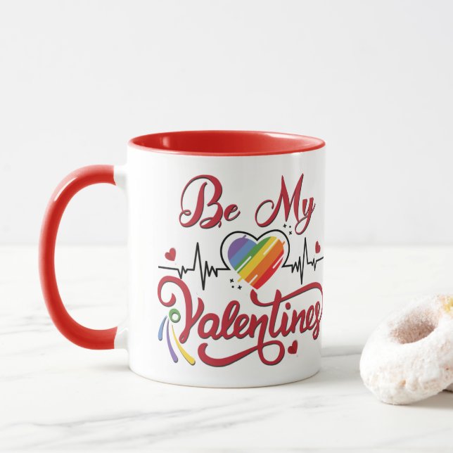 Heartbeat pride Heart, My valentine Mug (With Donut)