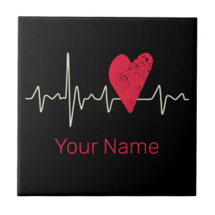 Heartbeat Pulse Heart Valentine's Day Or Mother's  Tile