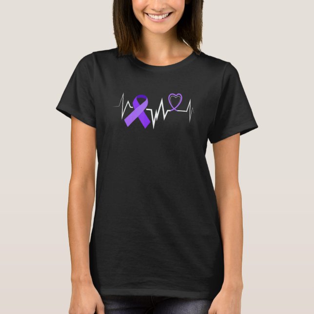 Heartbeat Purple Ribbon Domestic Violence Awarenes T-Shirt (Front)