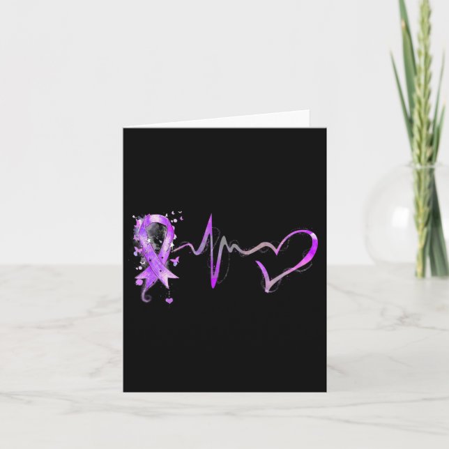 Heartbeat Purple Ribbon Pancreatic Cancer Awarenes Card (Front)