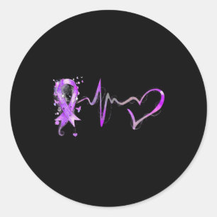 Heartbeat Purple Ribbon Pancreatic Cancer Awarenes Classic Round Sticker