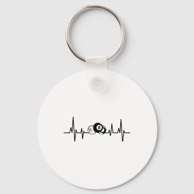 Heartbeat Rack Pool Billiard Player Billiards Cue  Key Ring (Front)