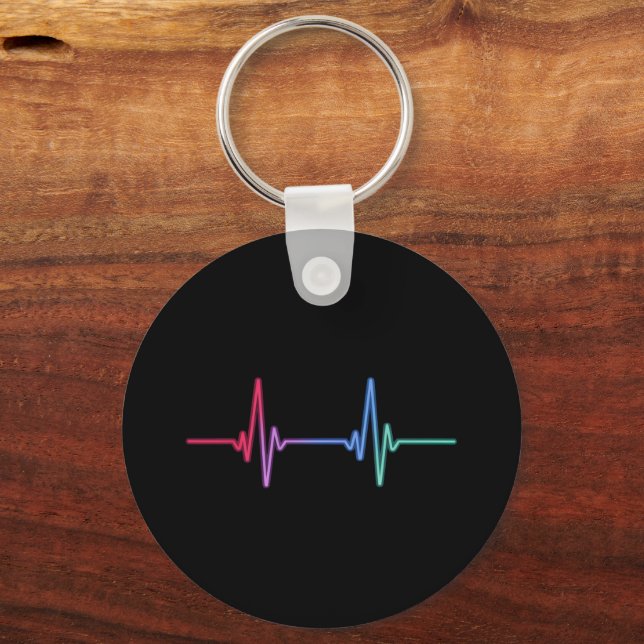 Heartbeat Rainbow Pride LGBTQ Ally  Key Ring (Front)
