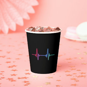 Heartbeat Rainbow Pride LGBTQ Ally  Paper Cups