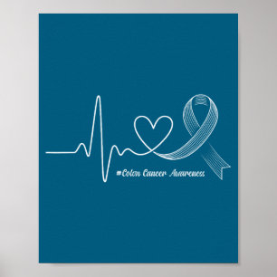 Heartbeat ribbon colon cancer awareness support He Poster