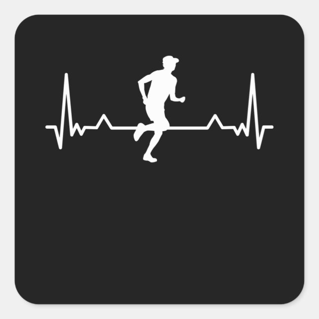 Heartbeat Running Gift Marathon Runner Square Sticker (Front)
