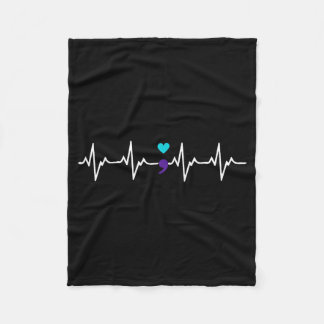 Heartbeat Semicolon Gift Suicide Prevention Awaren Fleece Blanket