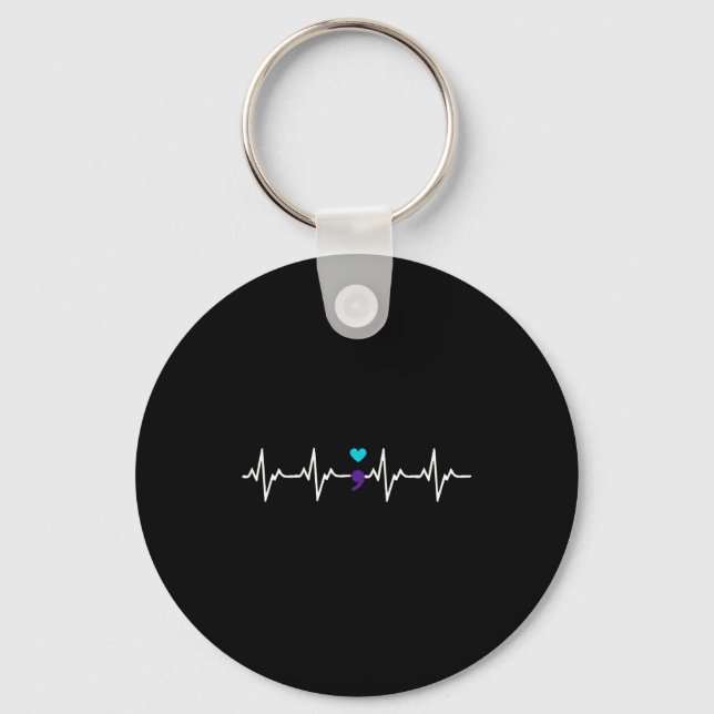 Heartbeat Semicolon Gift Suicide Prevention Awaren Key Ring (Front)