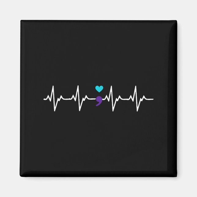 Heartbeat Semicolon Gift Suicide Prevention Awaren Magnet (Front)