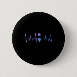 Heartbeat Semicolon Suicide Prevention Awareness 6 Cm Round Badge