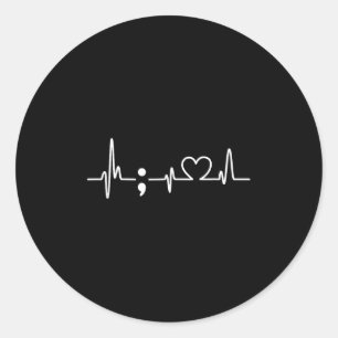 Heartbeat Semicolon - Suicide Prevention Awareness Classic Round Sticker