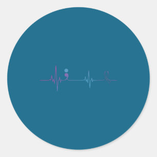 Heartbeat Semicolon Suicide Prevention Awareness  Classic Round Sticker