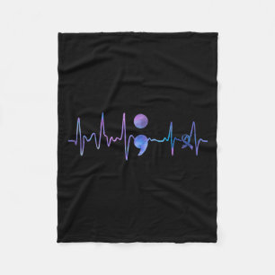 Heartbeat Semicolon Suicide Prevention Awareness  Fleece Blanket