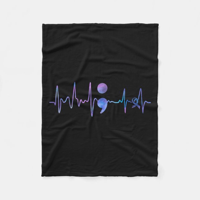 Heartbeat Semicolon Suicide Prevention Awareness  Fleece Blanket (Front)