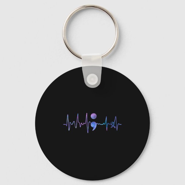 Heartbeat Semicolon Suicide Prevention Awareness  Key Ring (Front)