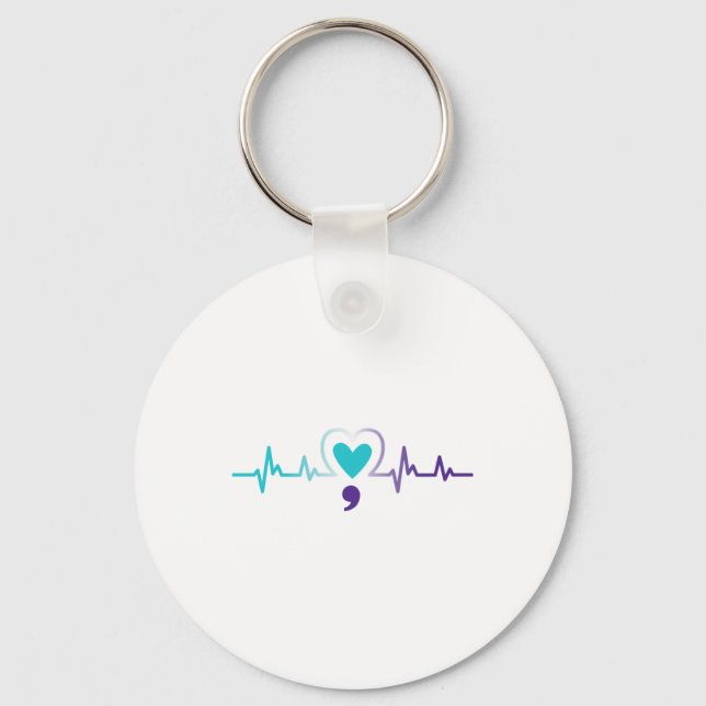 Heartbeat Semicolon Suicide Prevention Mental Awar Key Ring (Front)