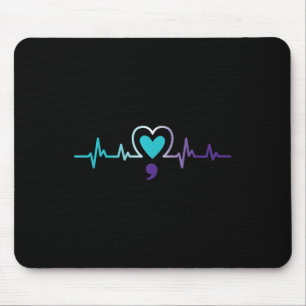Heartbeat Semicolon Suicide Prevention Mental Awar Mouse Mat
