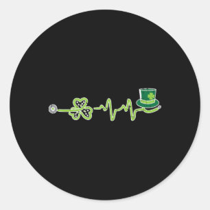 Heartbeat Shamrock Scrub Rn Icu Nurse St Patricks  Classic Round Sticker