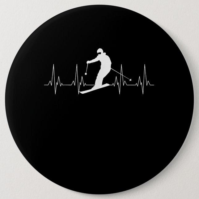 Heartbeat Skiing Gift For Skiers 6 Cm Round Badge (Front)