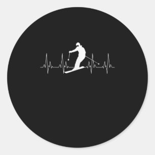 Heartbeat Skiing Gift For Skiers Classic Round Sticker