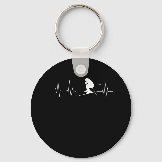HeartBeat Skiing Gift For Skiers Key Ring (Front)