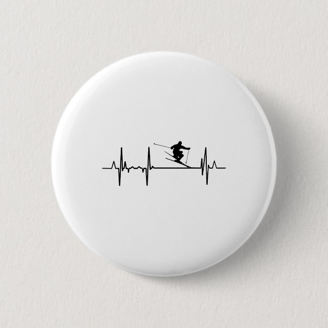 Heartbeat Skiing Ski Instructor Pulse Line  6 Cm Round Badge (Front)