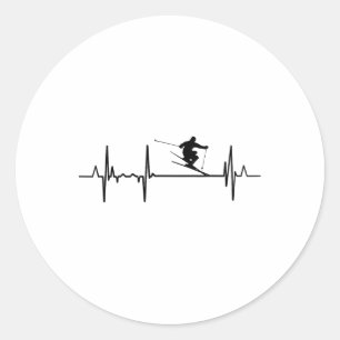 Heartbeat Skiing Ski Instructor Pulse Line Classic Round Sticker