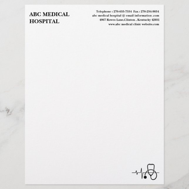 Heartbeat Stethoscope Hospital Clinic Doctor Custom Letterhead (Front)