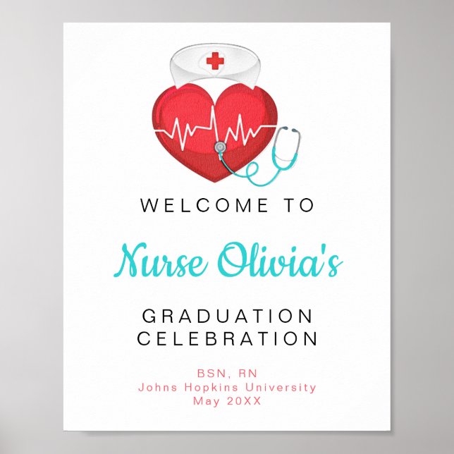 Heartbeat Stethoscope Nurse Graduation Welcome Poster (Front)