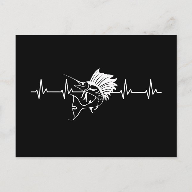 Heartbeat Swordfish Black White Postcard (Front)