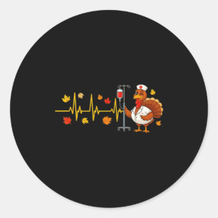 Heartbeat Turkey Funny Nurse Thanksgiving Fall Des Classic Round Sticker