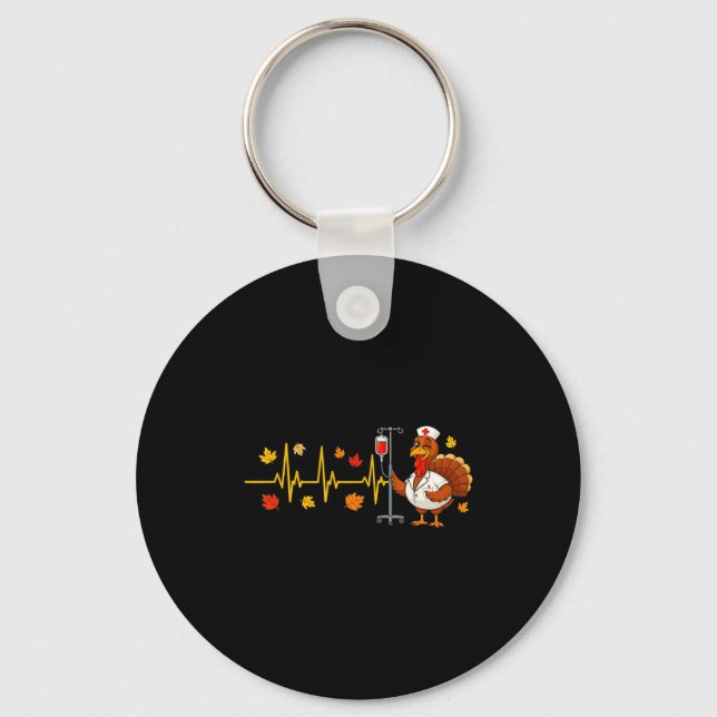 Heartbeat Turkey Funny Nurse Thanksgiving Fall Des Key Ring (Front)