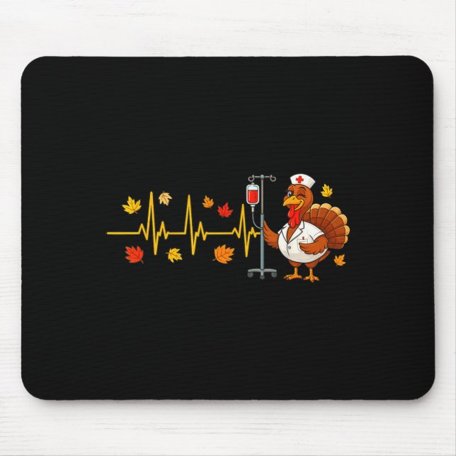 Heartbeat Turkey Funny Nurse Thanksgiving Fall Des Mouse Mat (Front)