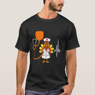 Heartbeat Turkey Nurse Thanksgiving Scrub Top Fall