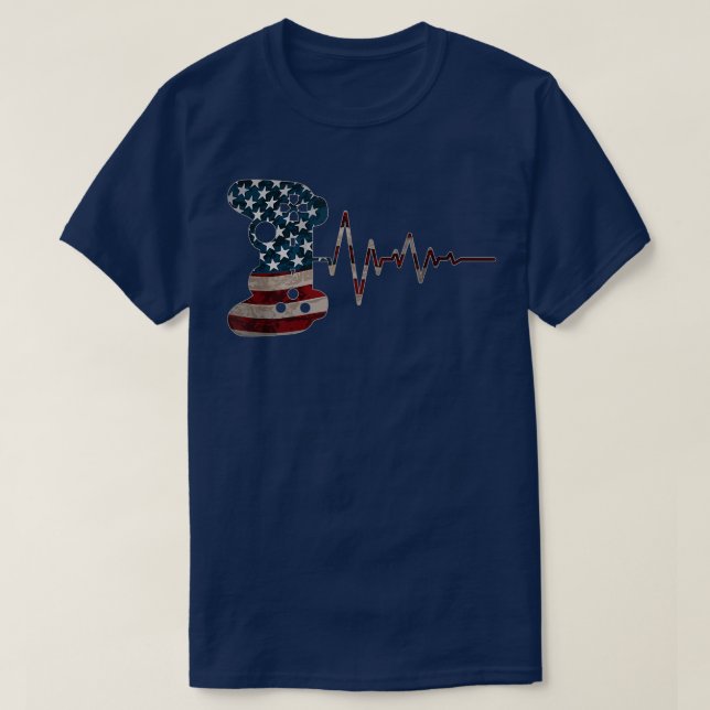 Heartbeat Video Game EKG Pulse Controller USA Flag T-Shirt (Design Front)