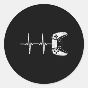 Heartbeat Video Games Gaming Boys Teens Men Classic Round Sticker