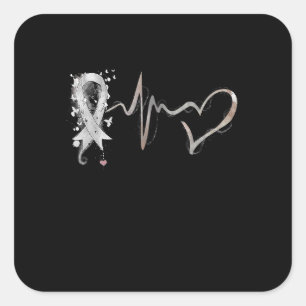 Heartbeat White Ribbon Lung Cancer Awareness Square Sticker
