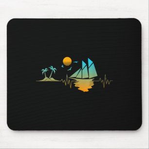 Heartbeat With Sailboat Palm Tropical Trees Beach Mouse Mat