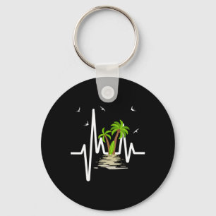 Heartbeat With Tropical Palm Trees Beach Island Su Key Ring