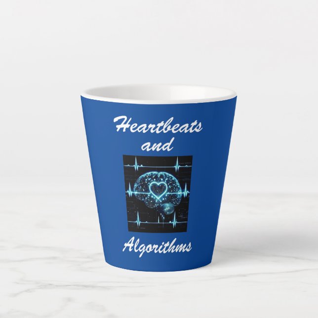 “Heartbeats and Algorithms” futuristic love Latte Mug (Front)