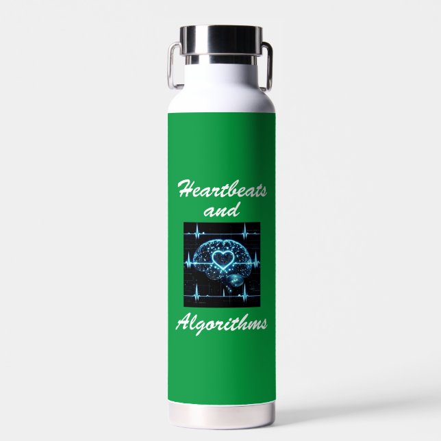 “Heartbeats and Algorithms” futuristic love Water Bottle (Front)