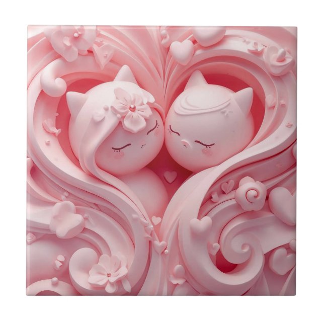 Heartbound Cats in Pastel Pink Tile (Front)
