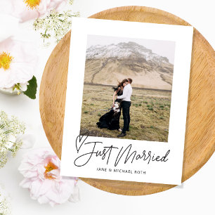 Hearted Just Married Elopement/Wedding Announcemen Announcement Postcard