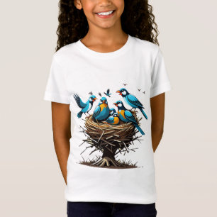 Heartfelt Bird Family in Nest T-Shirt