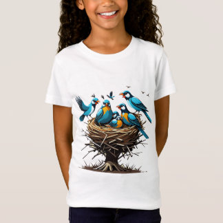 Heartfelt Bird Family in Nest  T-Shirt