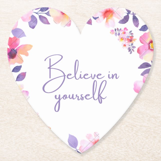 "Heartfelt Blooms: Floral Heart Shape Design Coast Paper Coaster (Front)