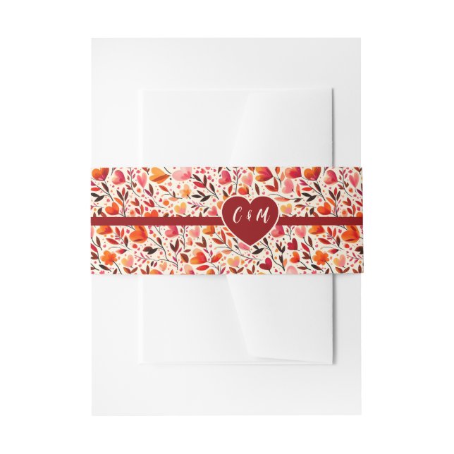 Heartfelt Blooms Wedding Invitation Belly Band (Front Example)