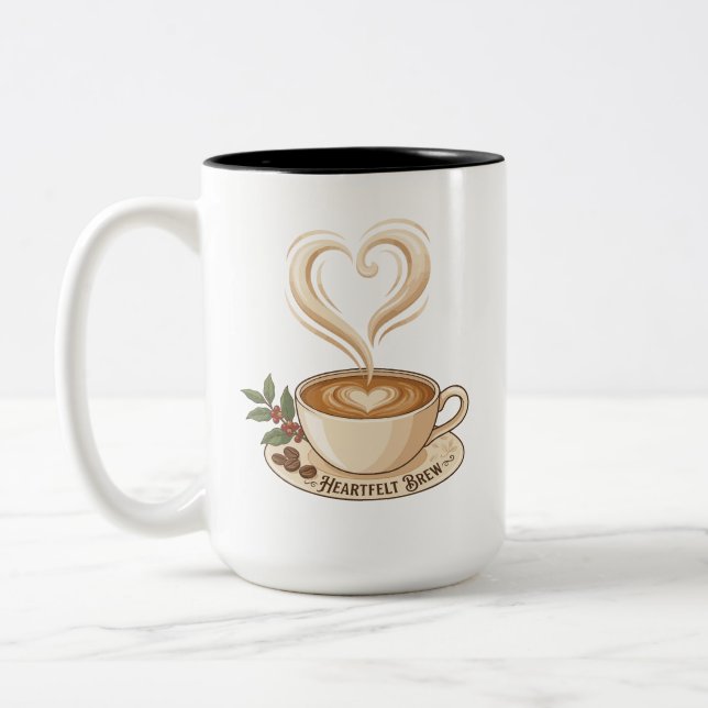 Heartfelt Brew Coffee Heart Two-Tone Coffee Mug (Left)