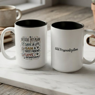 Heartfelt Charcoal Checklist Rescue Pet Plan Two-Tone Coffee Mug